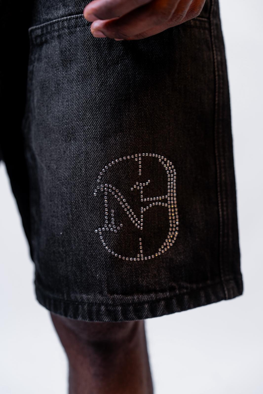 Rhinestone Denim Shorts – Black